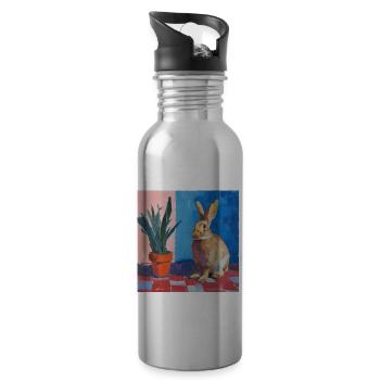 bunny, rabbit, colorful, animal, gift - Water bottle with straw - silver - Right