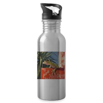 gecko, echse, bunt, tier, geschenk, geschenkidee - Trinkflasche mit integriertem Trinkhalm - Lightsilver - Rechts