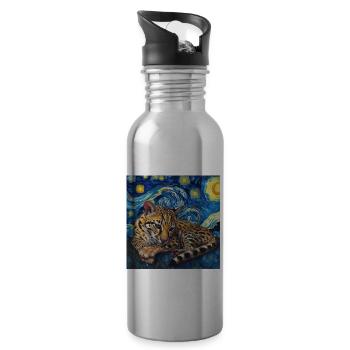 Ozelot, luchs, van gogh, sternennacht - Trinkflasche mit integriertem Trinkhalm - Lightsilver - Rechts