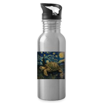 schildkröte, van gogh, sternennacht - Trinkflasche mit integriertem Trinkhalm - Lightsilver - Rechts