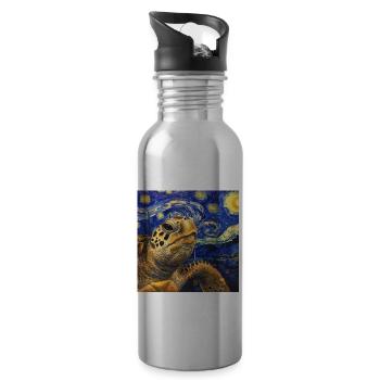 schildkröte, van gogh, sternennacht - Trinkflasche mit integriertem Trinkhalm - Lightsilver - Rechts