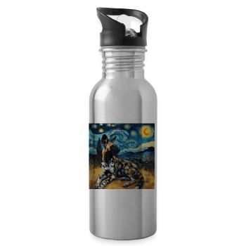hyäne, van gogh, sternennacht - Trinkflasche mit integriertem Trinkhalm - Lightsilver - Rechts