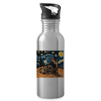 hyäne, van gogh, sternennacht - Trinkflasche mit integriertem Trinkhalm - Lightsilver - Rechts