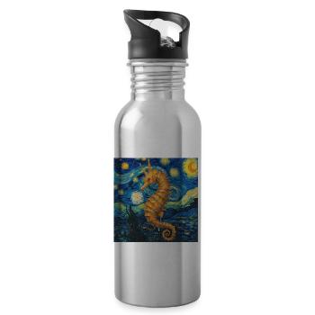 seepferd, seepferdchen van gogh, sternennacht - Trinkflasche mit integriertem Trinkhalm - Lightsilver - Rechts