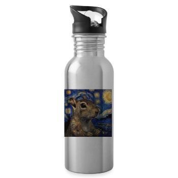 agouti, maus, ratte, van gogh, sternennacht - Trinkflasche mit integriertem Trinkhalm - Lightsilver - Rechts