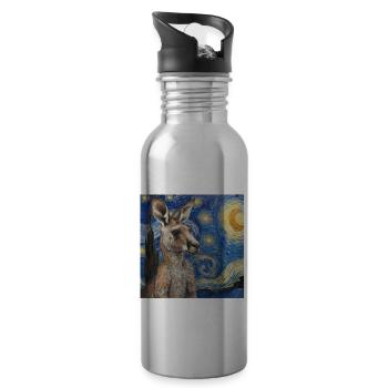 Känguru, van gogh, sternennacht - Trinkflasche mit integriertem Trinkhalm - Lightsilver - Rechts