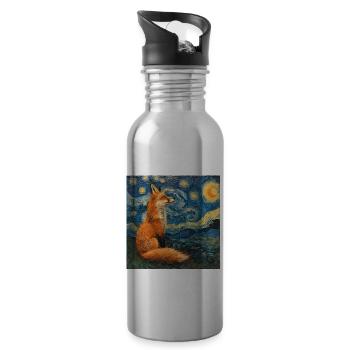 Renard, Renards, Van Gogh, Nuit étoilée - Gourde avec paille intégrée - argent clair - Droite