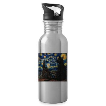 schwarze katze, katze, tier, van gogh, sternenacht - Trinkflasche mit integriertem Trinkhalm - Lightsilver - Rechts