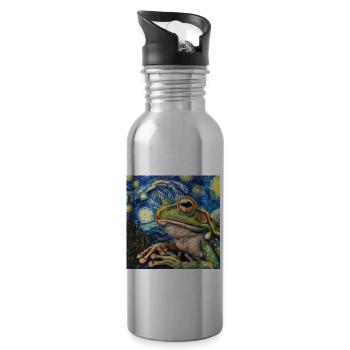 frosch, tier, van gogh, sternenacht - Trinkflasche mit integriertem Trinkhalm - Lightsilver - Rechts