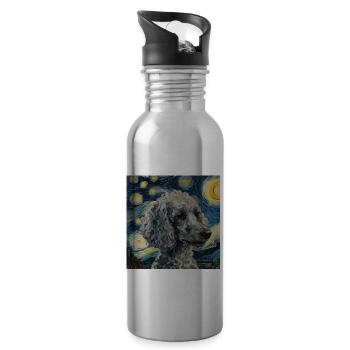 Caniche, Chien, Van Gogh, Nuit Étoilée - Gourde avec paille intégrée - argent clair - Droite