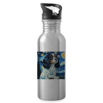 Cavalier King Charles Spaniel, van gogh - Gourde avec paille intégrée - argent clair - Droite