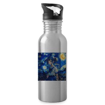 anime, anime mädchen, otaku, waifu, van gogh - Trinkflasche mit integriertem Trinkhalm - Lightsilver - Rechts