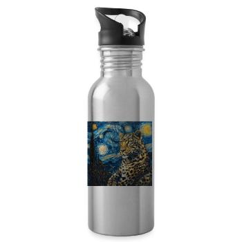 leopard, Van Gogh, Sternennacht - Trinkflasche mit integriertem Trinkhalm - Lightsilver - Rechts