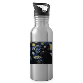Chat Noir, Chats, Van Gogh, Nuit Étoilée - Gourde avec paille intégrée - argent clair - Droite