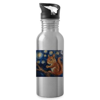 eichhörnchen, van gogh, sternennacht - Trinkflasche mit integriertem Trinkhalm - Lightsilver - Rechts