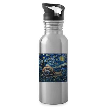 schnecke, garten, Van Gogh, Geschenk - Trinkflasche mit integriertem Trinkhalm - Lightsilver - Rechts