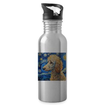 Poodle Van Gogh Gift - Water bottle with straw - silver - Right
