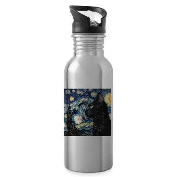 Cat, Cat Motif - Water bottle with straw - silver - Right