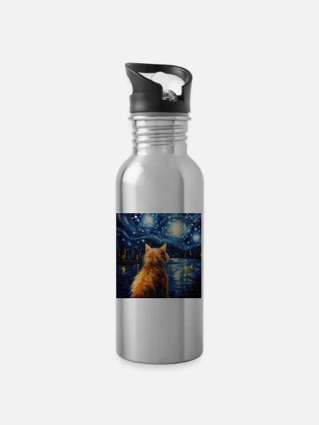 Katze, katzenmotiv - Trinkflasche mit integriertem Trinkhalm - Lightsilver