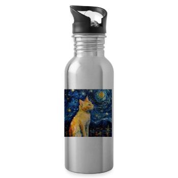 Cat, Cat Motif - Water bottle with straw - silver - Right
