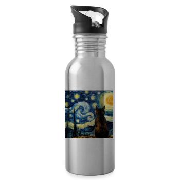 Cat, Cat Motif - Water bottle with straw - silver - Right