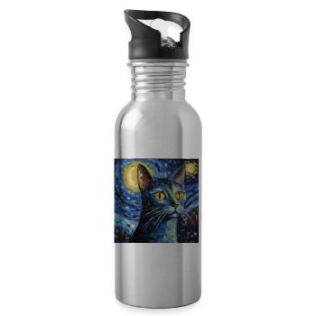 Chat, Motif De Chat, Van Gogh, Nuit Étoilée - Gourde avec paille intégrée - argent clair - Droite
