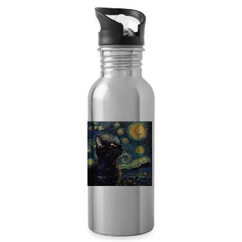 Chat, Motif De Chat, Van Gogh, Nuit Étoilée - Gourde avec paille intégrée - argent clair - Droite