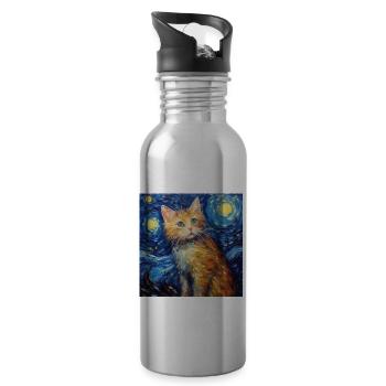 Chat, Motif De Chat, Van Gogh, Nuit Étoilée - Gourde avec paille intégrée - argent clair - Droite
