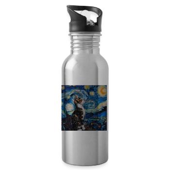Katze, katzenmotiv - Trinkflasche mit integriertem Trinkhalm - Lightsilver - Rechts
