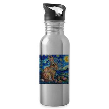 Osterhase, Ostern, Hase, frohe ostern, ostereier - Trinkflasche mit integriertem Trinkhalm - Lightsilver - Rechts