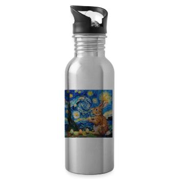 Osterhase, Ostern, Hase, frohe ostern, ostereier - Trinkflasche mit integriertem Trinkhalm - Lightsilver - Rechts