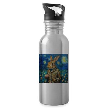 lapin de Pâques, Pâques, lapin, joyeuses Pâques, oeufs de Pâques - Gourde avec paille intégrée - argent clair - Droite