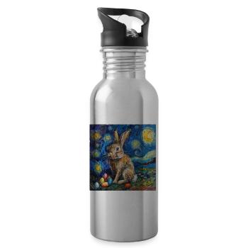easter bunny, easter, bunny, happy easter, easter eggs - Water bottle with straw - silver - Right
