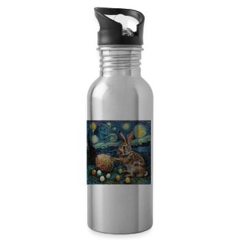 easter bunny, easter, bunny, happy easter, easter eggs, - Water bottle with straw - silver - Right