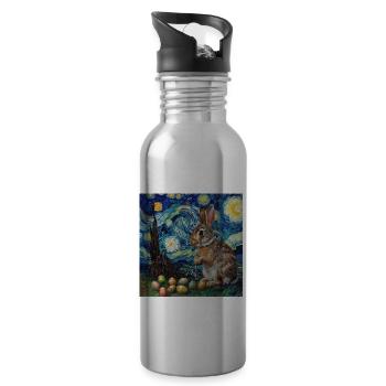easter bunny, easter, bunny, happy easter, easter eggs - Water bottle with straw - silver - Right