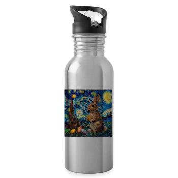 Osterhase, Ostern, Hase, frohe ostern, ostereier - Trinkflasche mit integriertem Trinkhalm - Lightsilver - Rechts