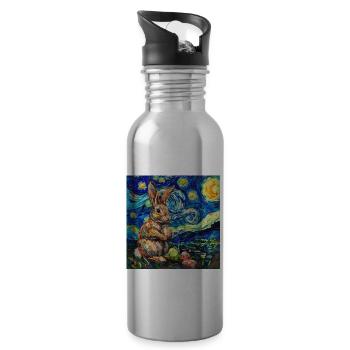easter bunny, easter, bunny, happy easter, easter eggs - Water bottle with straw - silver - Right
