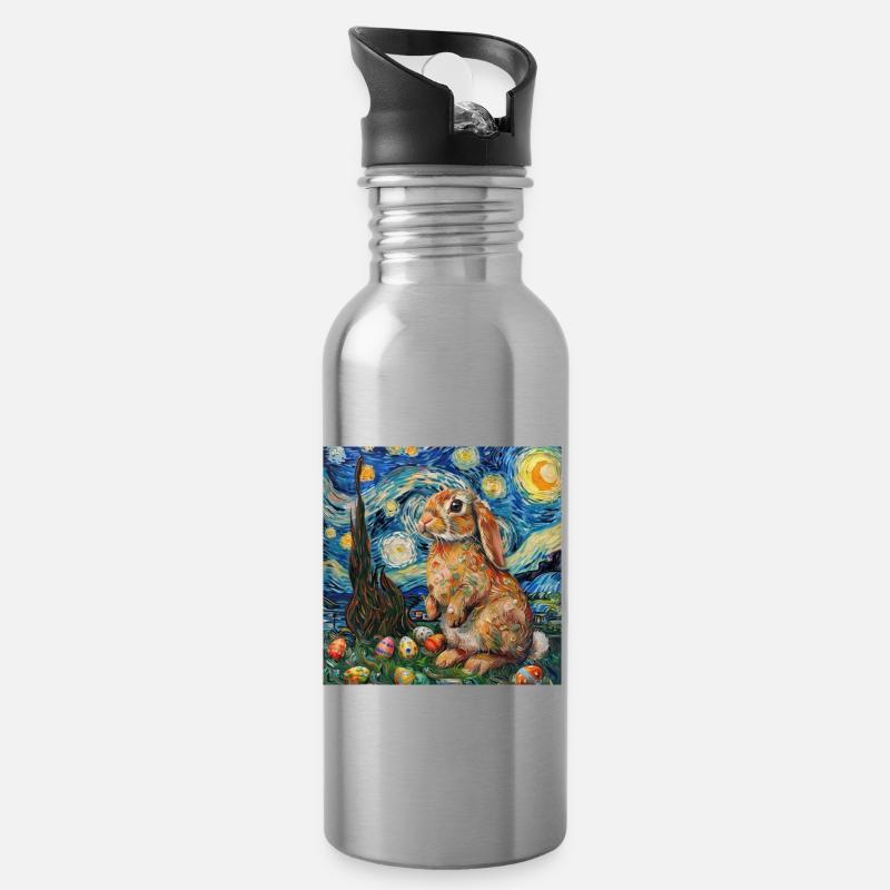 Osterhase, Ostern, Hase - Trinkflasche mit integriertem Trinkhalm - Lightsilver