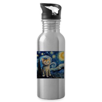 Cat, cat motif - Water bottle with straw - silver - Right