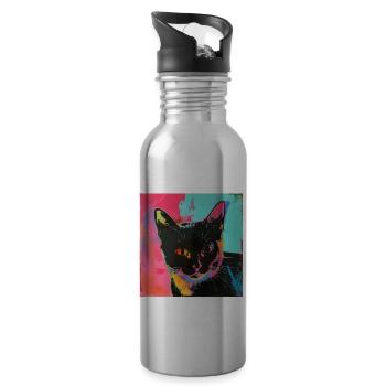 Chat, motif chat, pop art, cadeau, idée cadeau - Gourde avec paille intégrée - argent clair - Droite