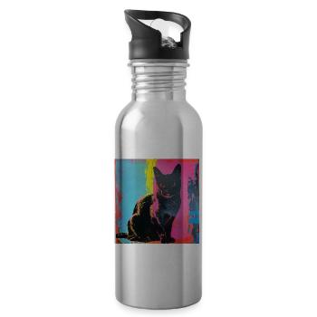Chat, motif chat, pop art, cadeau, idée cadeau - Gourde avec paille intégrée - argent clair - Droite