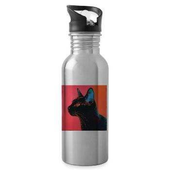 Katze, katzenmotiv, popart, geschenk, geschenkidee - Trinkflasche mit integriertem Trinkhalm - Lightsilver - Rechts