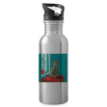 Katze, katzenmotiv, popart, geschenk, geschenkidee - Trinkflasche mit integriertem Trinkhalm - Lightsilver - Rechts