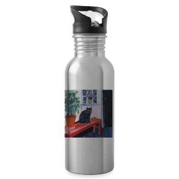 Chat, motif chat, pop art, cadeau, idée cadeau - Gourde avec paille intégrée - argent clair - Droite