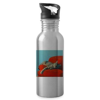 Katze, katzenmotiv, popart, geschenk, geschenkidee - Trinkflasche mit integriertem Trinkhalm - Lightsilver - Rechts