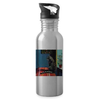 Katze, katzenmotiv, popart, geschenk, geschenkidee - Trinkflasche mit integriertem Trinkhalm - Lightsilver - Rechts