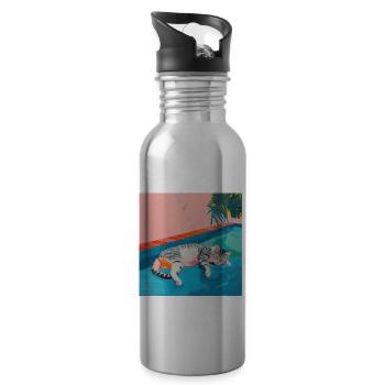 Chat, motif chat, pop art, cadeau, idée cadeau - Gourde avec paille intégrée - argent clair - Droite