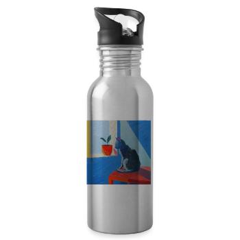 Cat, cat motif, pop art, gift, gift idea - Water bottle with straw - silver - Right