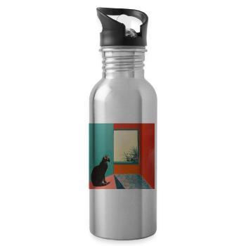 Chat, motif chat, pop art, cadeau, idée cadeau - Gourde avec paille intégrée - argent clair - Droite