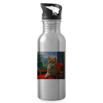 Chat, motif chat, pop art, cadeau, idée cadeau - Gourde avec paille intégrée - argent clair - Droite